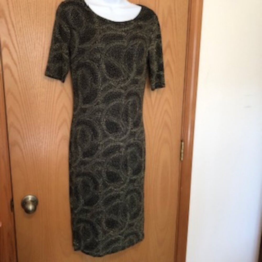 LulaRoe Glittery Gold Sparkle Stretchy Black Sheath Dress XS Extra Small